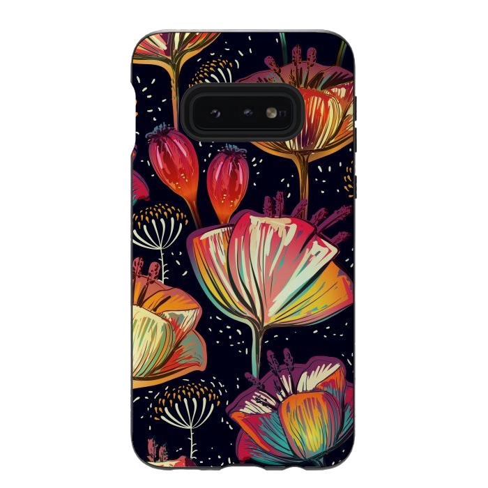 Galaxy S10e StrongFit Colorful Seamless Vector Pattern with Flowers and Plants by ArtsCase