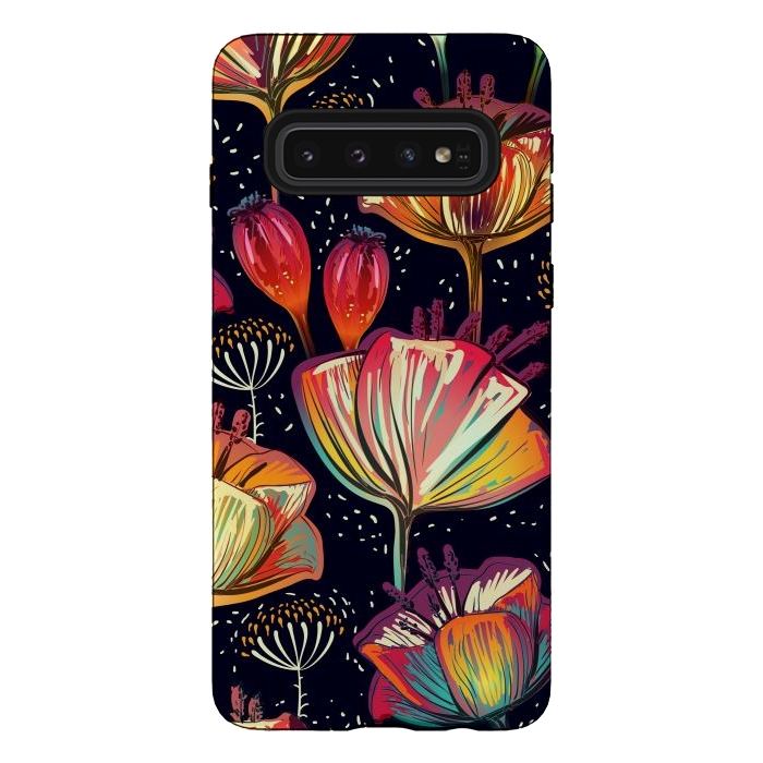 Galaxy S10 StrongFit Colorful Seamless Vector Pattern with Flowers and Plants by ArtsCase