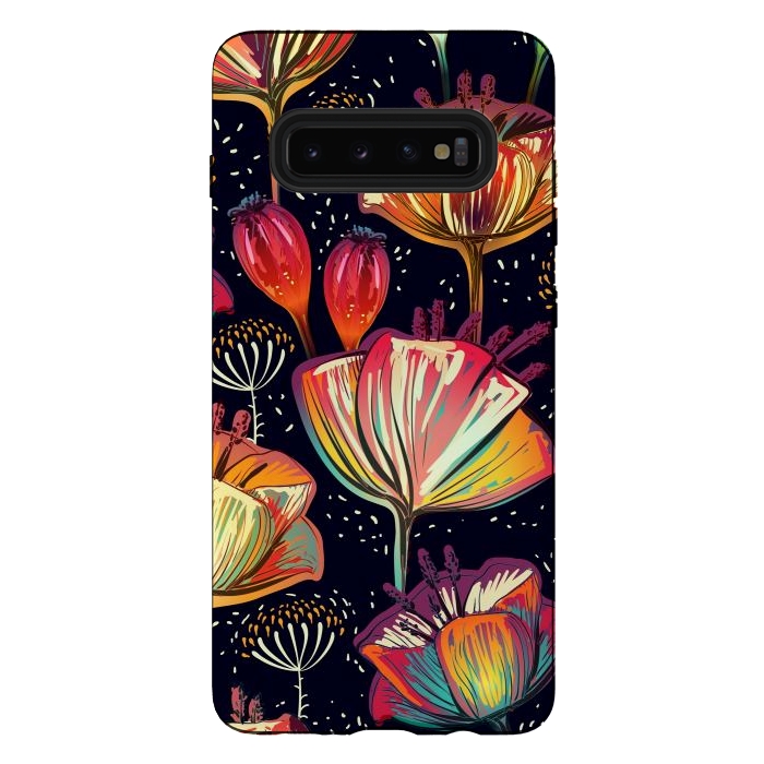 Galaxy S10 plus StrongFit Colorful Seamless Vector Pattern with Flowers and Plants by ArtsCase