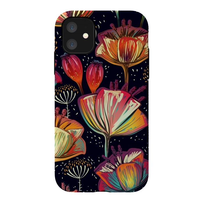 iPhone 11 StrongFit Colorful Seamless Vector Pattern with Flowers and Plants by ArtsCase