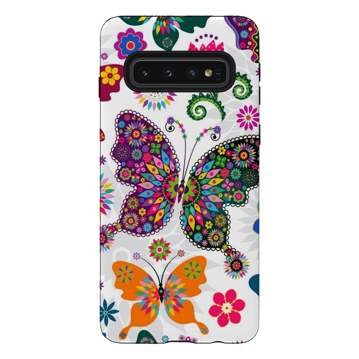 Galaxy S10 StrongFit Cute Butterflies and Flowers in Different Colors by ArtsCase