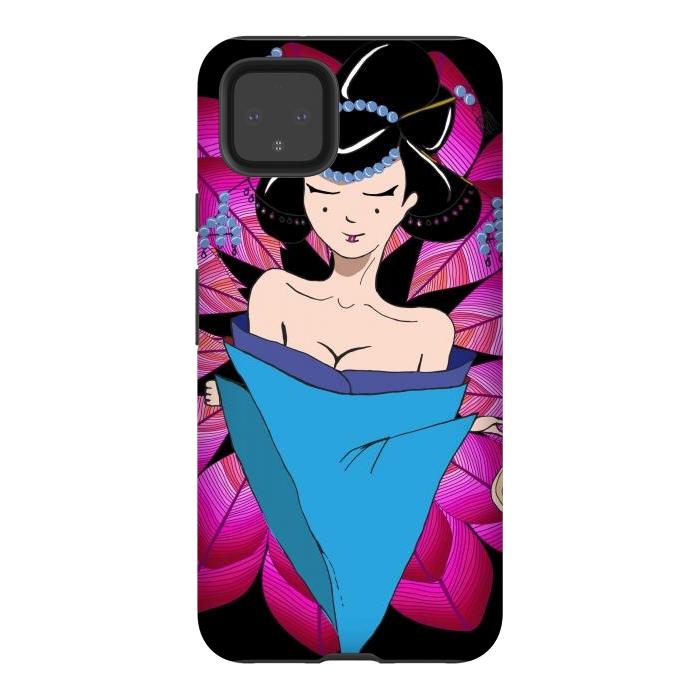 Pixel 4XL StrongFit Geisha Girl with Lantern on Leaves by ArtsCase