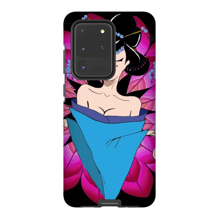 Galaxy S20 Ultra StrongFit Geisha Girl with Lantern on Leaves by ArtsCase