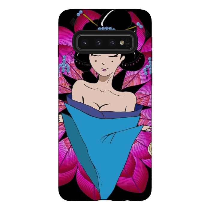 Galaxy S10 StrongFit Geisha Girl with Lantern on Leaves by ArtsCase
