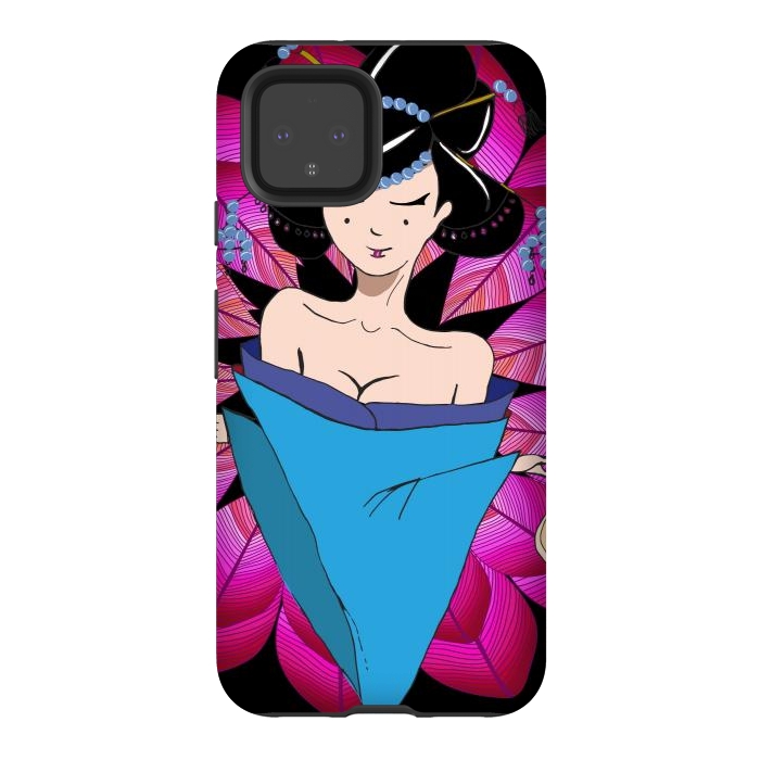 Pixel 4 StrongFit Geisha Girl with Lantern on Leaves by ArtsCase