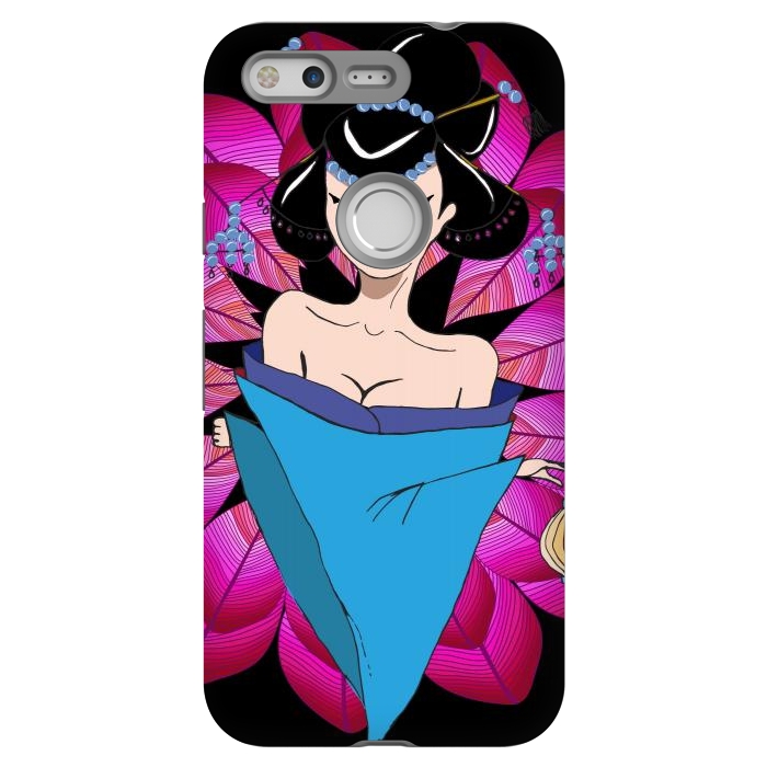 Pixel StrongFit Geisha Girl with Lantern on Leaves by ArtsCase