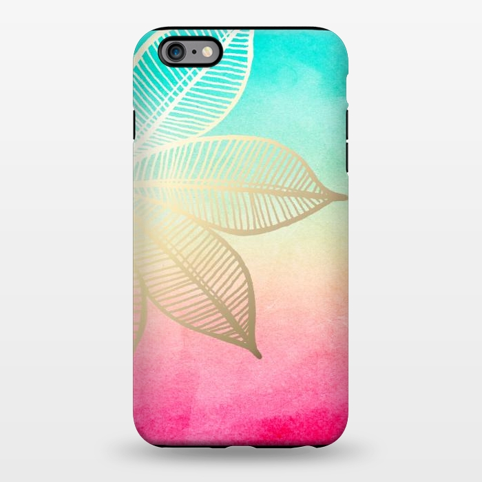 iPhone 6/6s plus StrongFit Gold Flower on Turquoise and Pink Watercolor by Tangerine-Tane