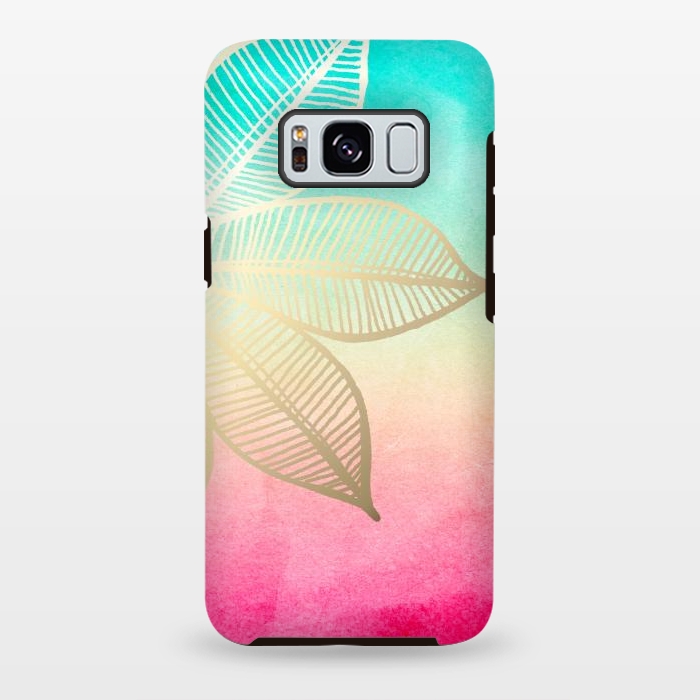 Galaxy S8 plus StrongFit Gold Flower on Turquoise and Pink Watercolor by Tangerine-Tane