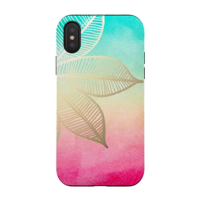 iPhone Xs / X StrongFit Gold Flower on Turquoise and Pink Watercolor by Tangerine-Tane