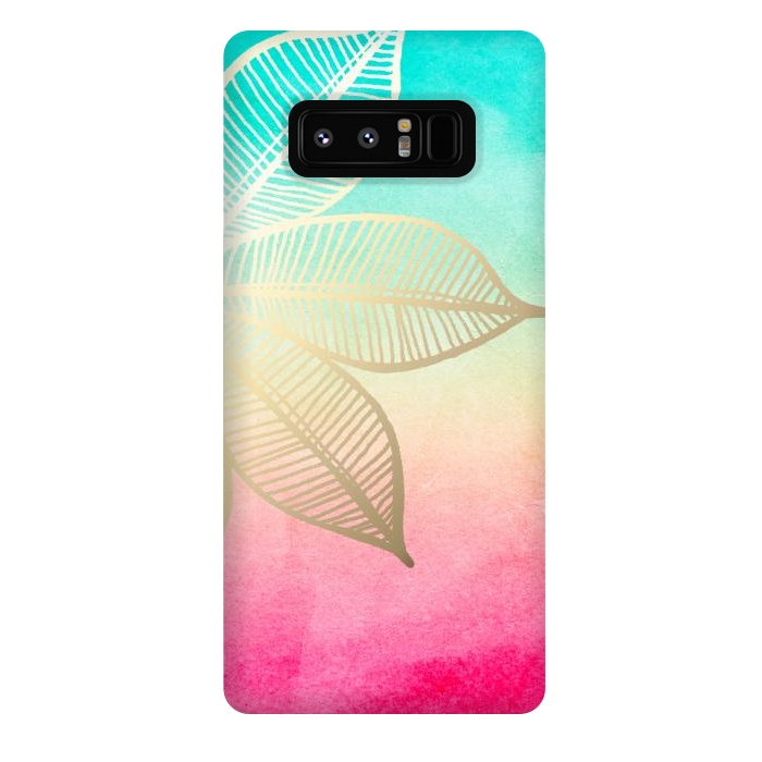 Galaxy Note 8 StrongFit Gold Flower on Turquoise and Pink Watercolor by Tangerine-Tane
