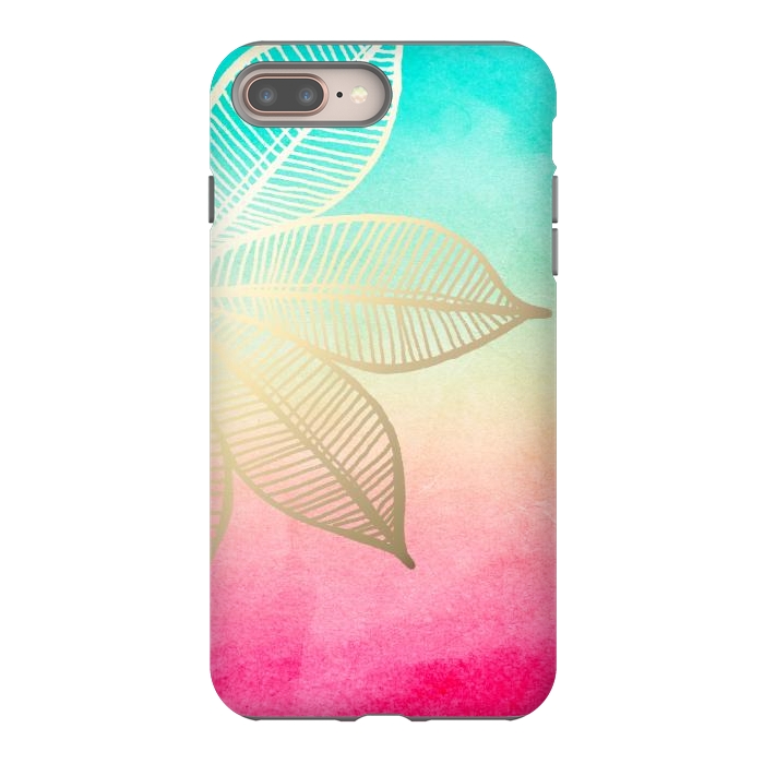 iPhone 8 plus StrongFit Gold Flower on Turquoise and Pink Watercolor by Tangerine-Tane