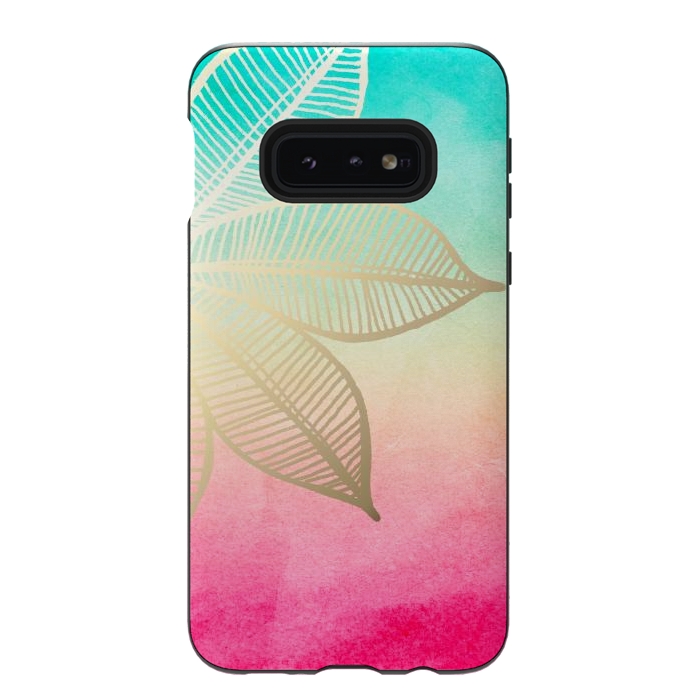 Galaxy S10e StrongFit Gold Flower on Turquoise and Pink Watercolor by Tangerine-Tane