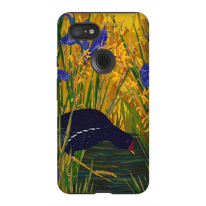 Pixel 3XL StrongFit Moorhen and Iris by Lotti Brown