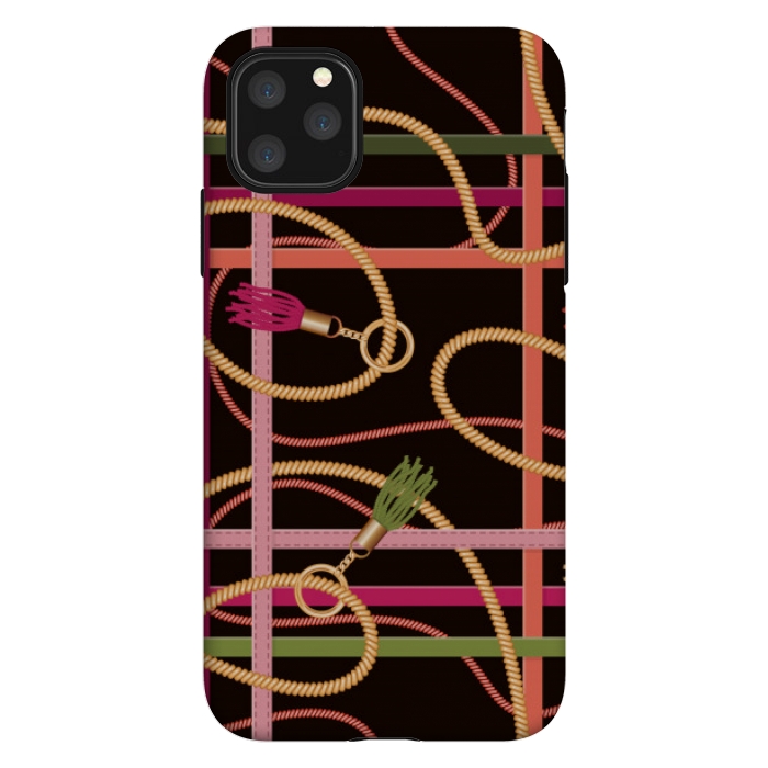 iPhone 11 Pro Max StrongFit PINK ORANGE CHECK CHAIN PATTERN by MALLIKA