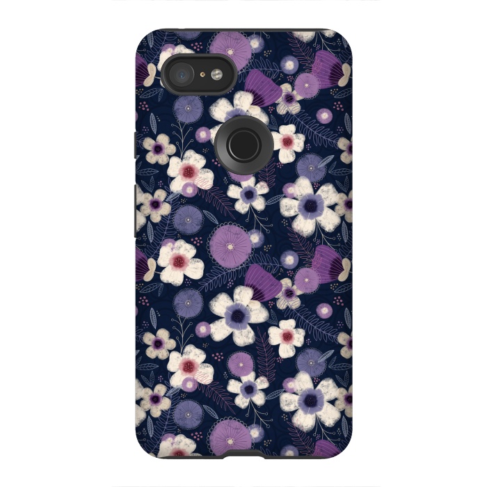 Pixel 3XL StrongFit Navy & Purple Floral by Noonday Design