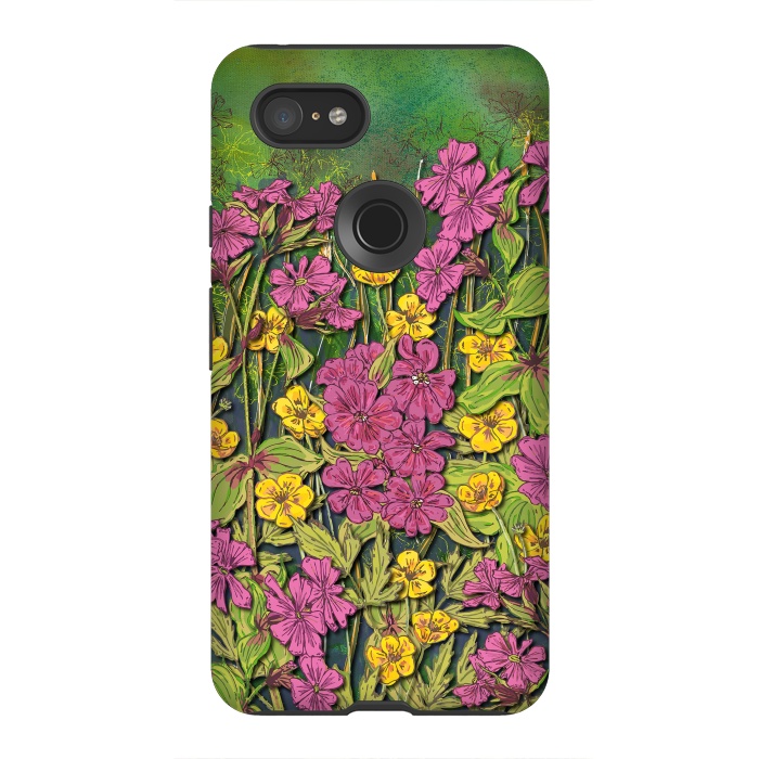Pixel 3XL StrongFit Pink and Yellow Wildflowers by Lotti Brown