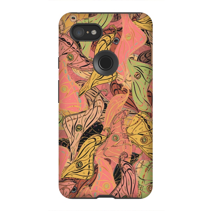 Pixel 3XL StrongFit Boho Butterfly Wings in Coral and Yellow by Lotti Brown