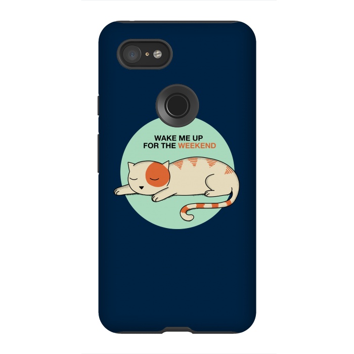 Pixel 3XL StrongFit Cat wake me up blue by Coffee Man