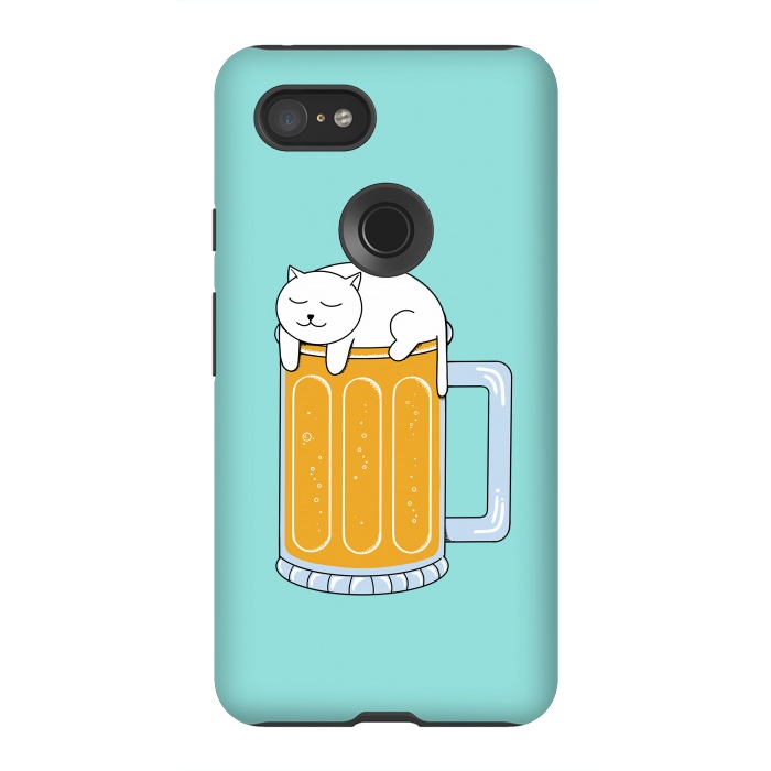 Pixel 3XL StrongFit Cat Beer Green by Coffee Man