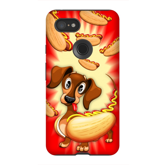 Pixel 3XL StrongFit Dachshund Hot Dog Cute and Funny Character by BluedarkArt