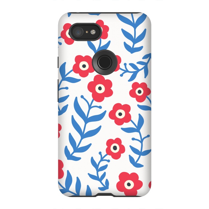 Pixel 3XL StrongFit Red flowers and blue leaves by Winston