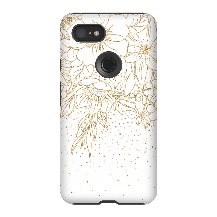 Pixel 3XL StrongFit Cute Gold floral doodles and confetti design by InovArts