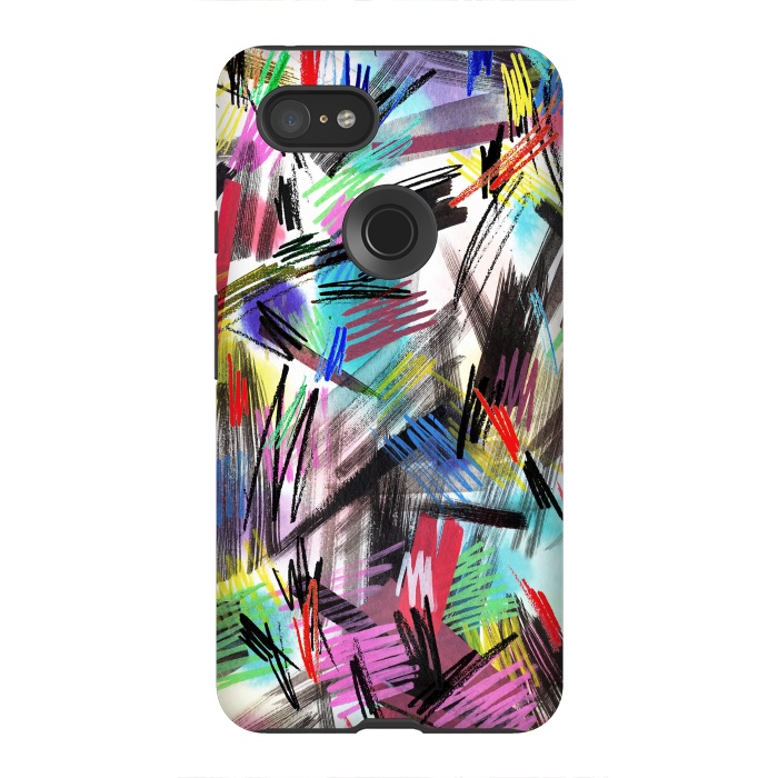 Pixel 3XL StrongFit Wild Colorful Scratches and Strokes  by Ninola Design