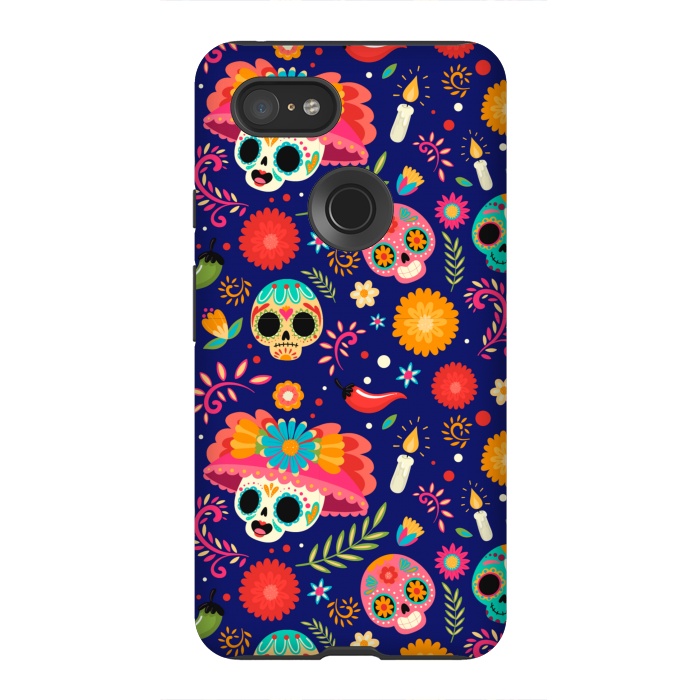 Pixel 3XL StrongFit SKULL FLORAL PATTERN 2  by MALLIKA