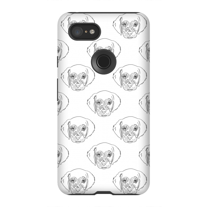 Pixel 3XL StrongFit Cute Gray Puppy Dog Hand Drawn Strokes Pattern by InovArts