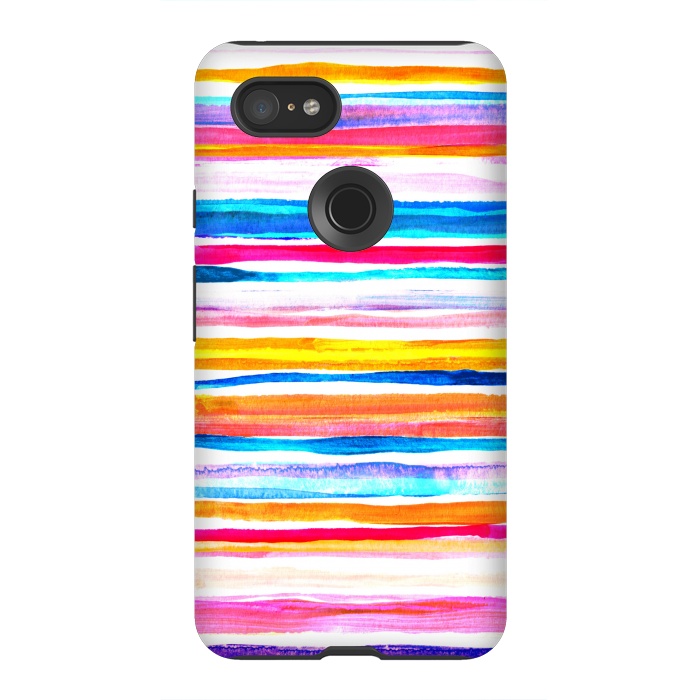 Pixel 3XL StrongFit Bright Hand Painted Gouache Beach Chair Stripes by Micklyn Le Feuvre