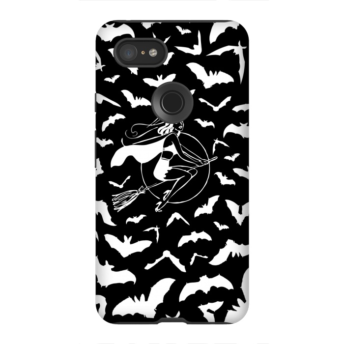 Pixel 3XL StrongFit Pin-up witch and flying bats pattern by Oana 