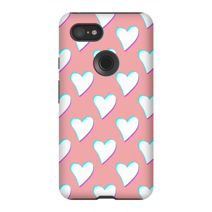 Pixel 3XL StrongFit Retro Pink Hearts by Julie Erin Designs