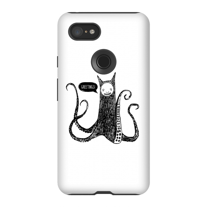 Pixel 3XL StrongFit Greetings from the kraken cat by Laura Nagel