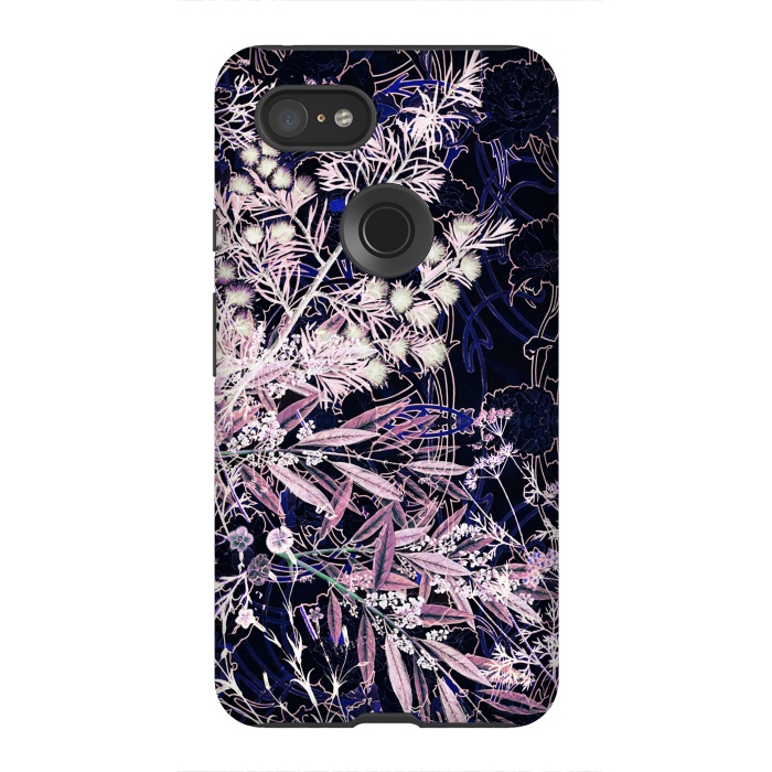 Pixel 3XL StrongFit Pink purple botanical illustration by Oana 