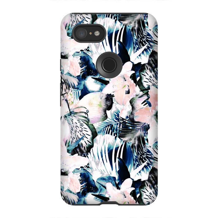 Pixel 3XL StrongFit Jungle leaves and flowers by Oana 