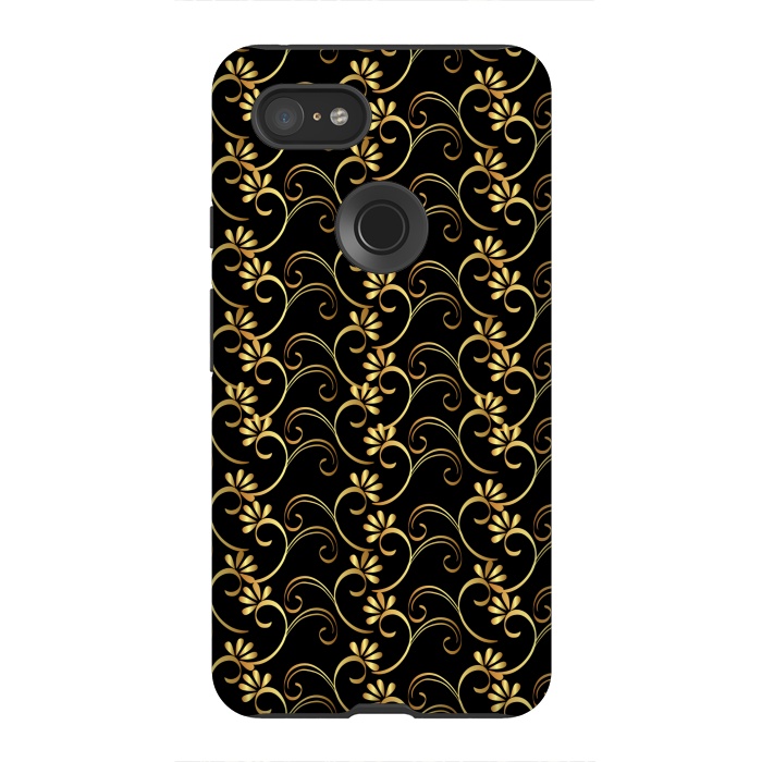 Pixel 3XL StrongFit golden black floral pattern by MALLIKA