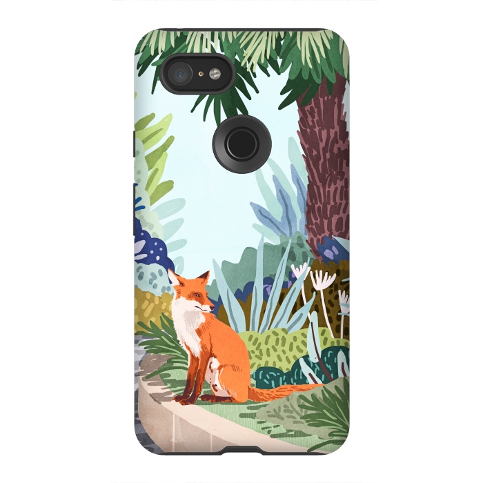 Pixel 3XL StrongFit Fox in The Garden | Animals Wildlife Botanical Nature Painting | Boho Colorful Jungle Illustration by Uma Prabhakar Gokhale