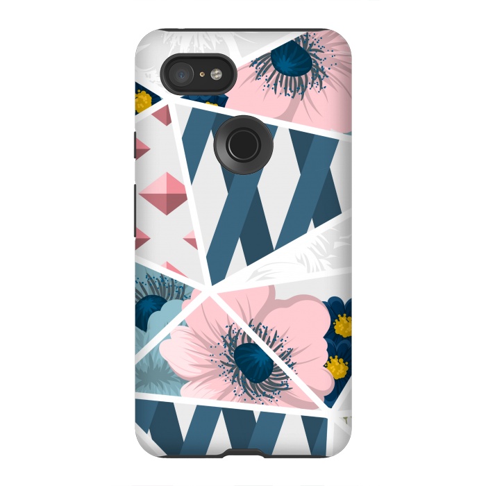 Pixel 3XL StrongFit BLUE PINK FLORAL PATCHWORK by MALLIKA