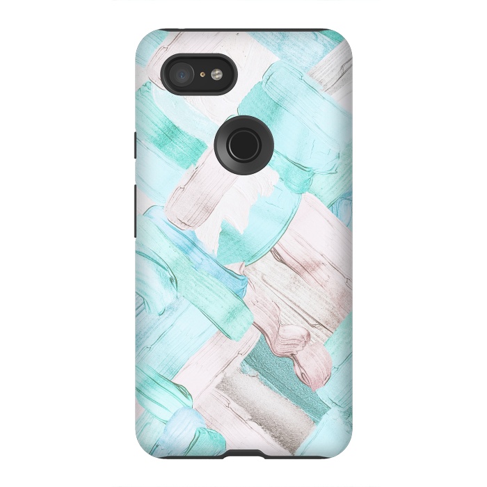 Pixel 3XL StrongFit Blush Teal Acrylic Thick Brush Strokes Pattenr by  Utart