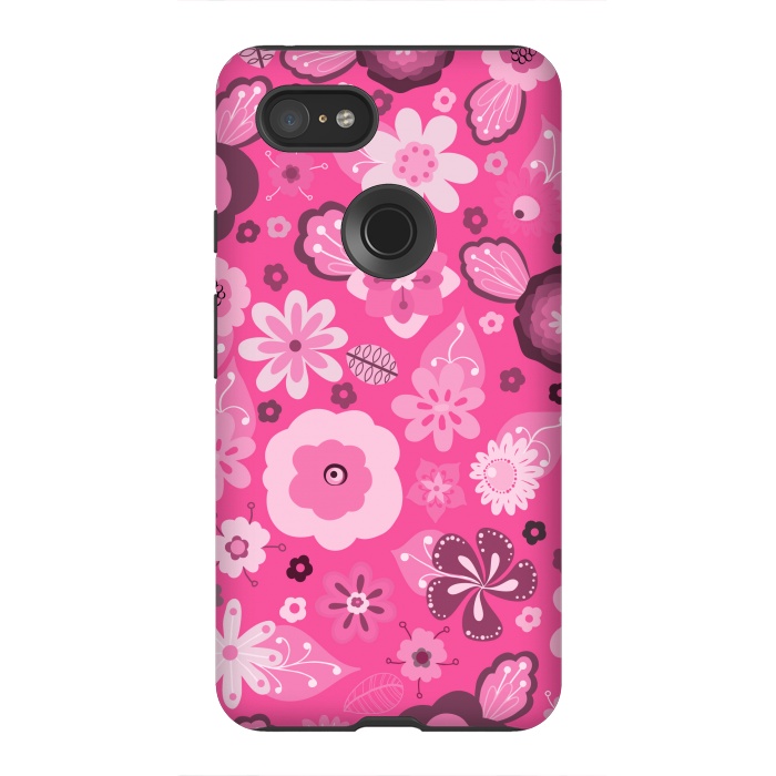Pixel 3XL StrongFit Kitsch 70s Flowers in Bright Pink Hues by Paula Ohreen