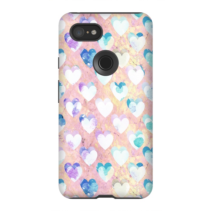 Pixel 3XL StrongFit Pastel painted hearts on pink marble Valentine by Oana 