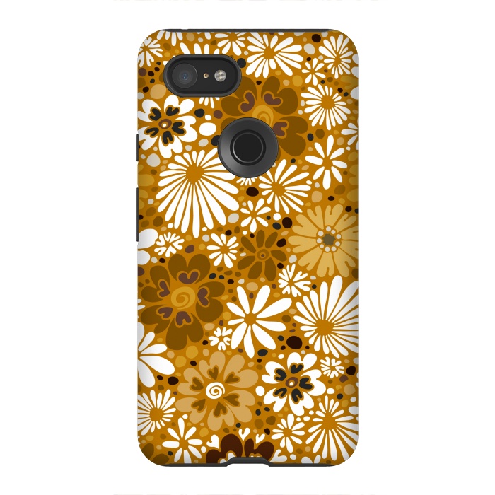 Pixel 3XL StrongFit 70s Valentine Flowers in Mustard and White by Paula Ohreen
