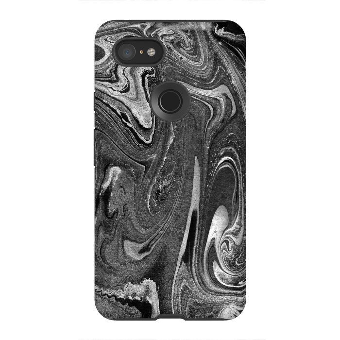 Pixel 3XL StrongFit black grey liquid marble by Oana 