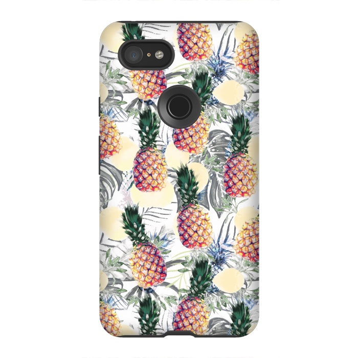 Pixel 3XL StrongFit Pineapples and tropical leaves colorful pattern by Oana 