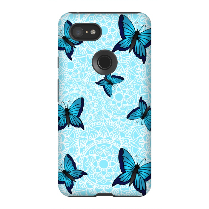 Pixel 3XL StrongFit Blue Butterfly Mandala Pattern by Julie Erin Designs