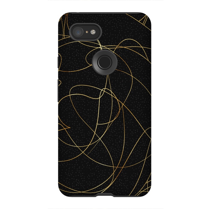 Pixel 3XL StrongFit Modern Gold Line Art Gray Dots Abstract Design by InovArts