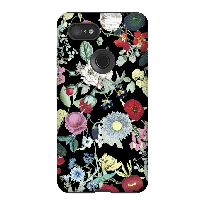 Pixel 3XL StrongFit Elegant botanical flowers on black background by Oana 