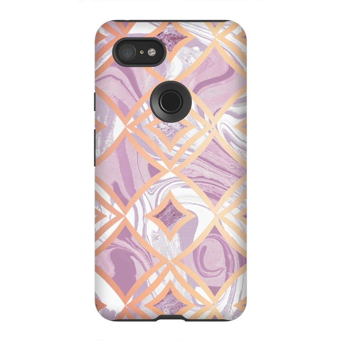 Pixel 3XL StrongFit Elegant pink rose gold marble tiles by Oana 