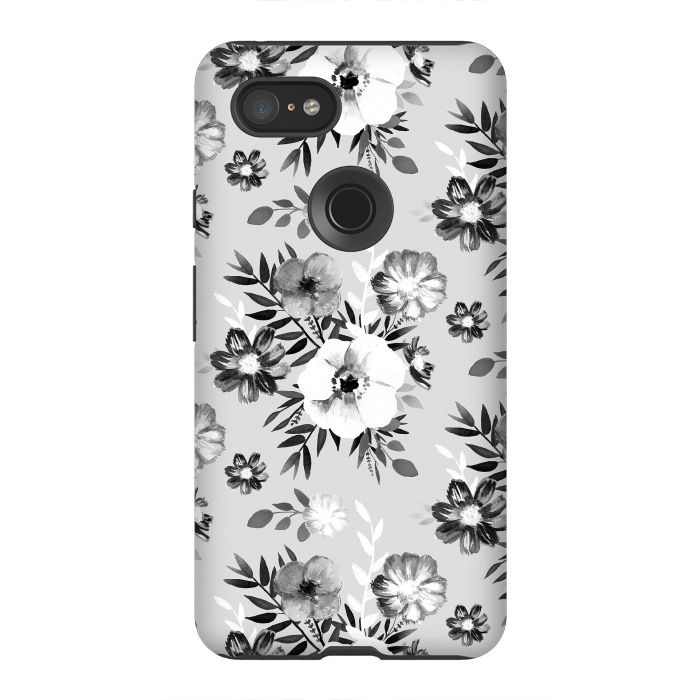 Pixel 3XL StrongFit Black and white ink painted flowers by Oana 