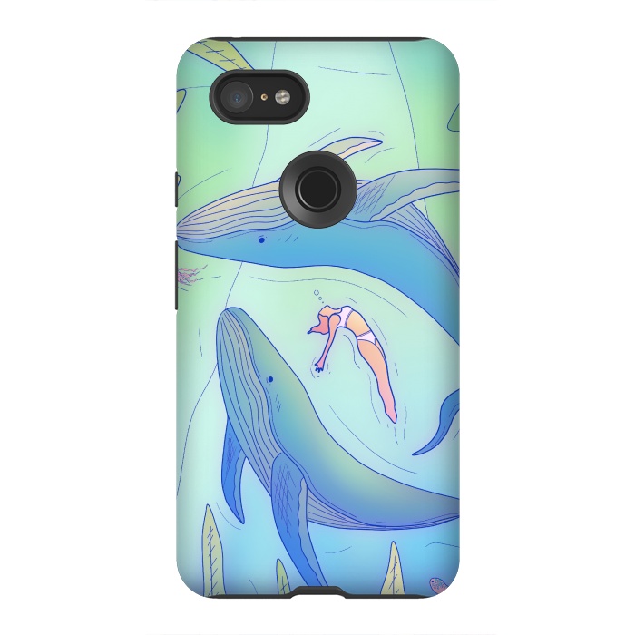 Pixel 3XL StrongFit The girl and the whales by Steve Wade (Swade)